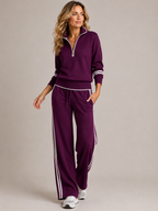Women's Quarter-Zip Knit Loungewear Set 2