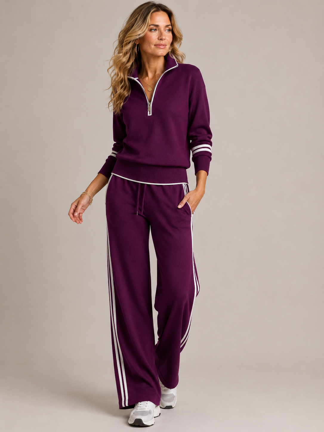 Women's Quarter-Zip Knit Loungewear Set 2