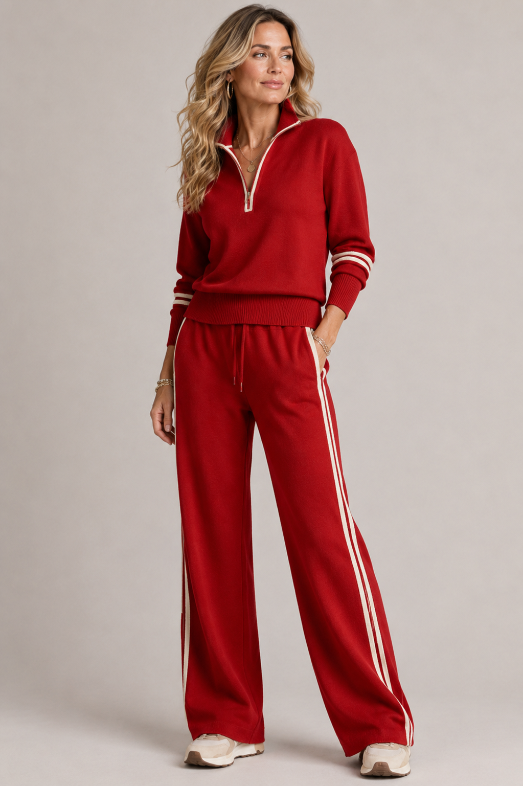 Women's Quarter-Zip Knit Loungewear Set 4