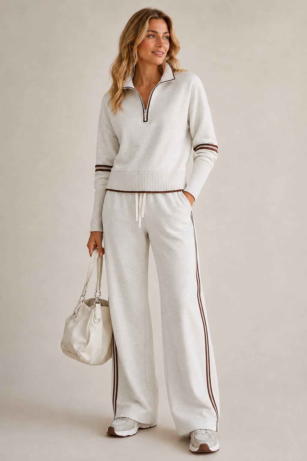 Women's Quarter-Zip Knit Loungewear Set 1