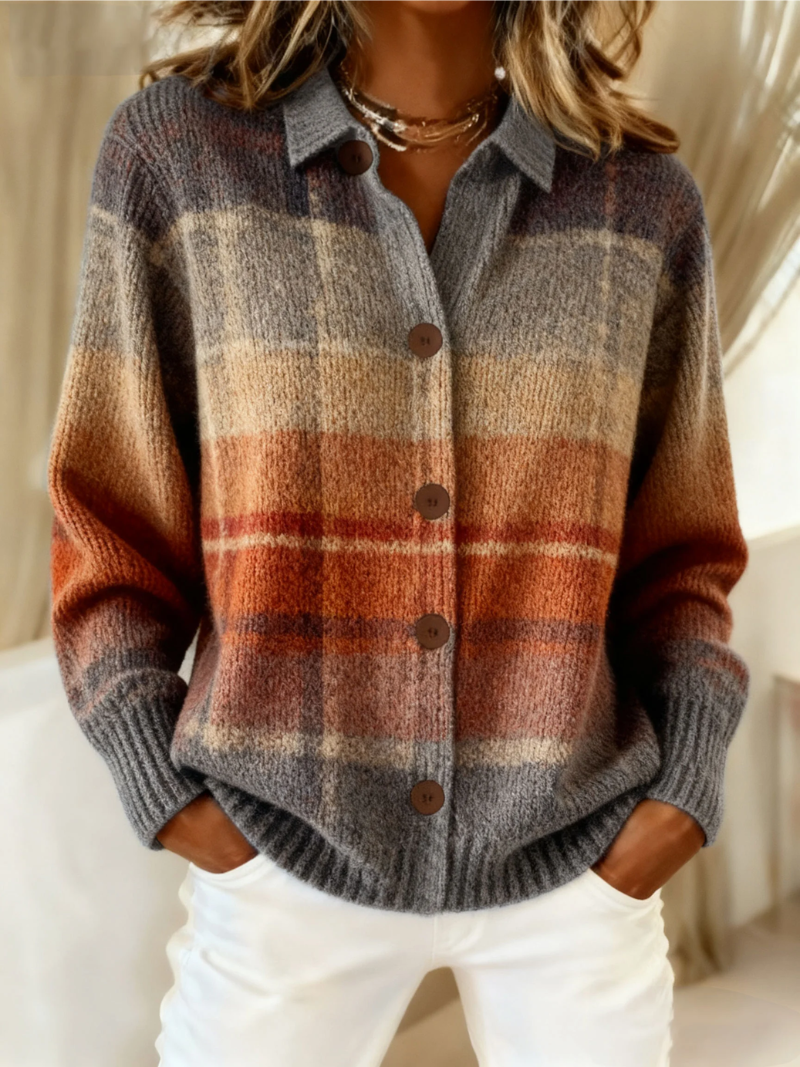 Women's Ombre Plaid Collared Cardigan 1