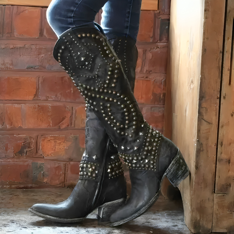 Women's Studded Knee-High Western Boots 2