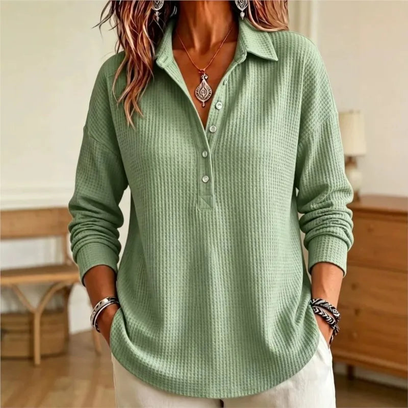 Women's Waffle-Knit Polo Sweater 2