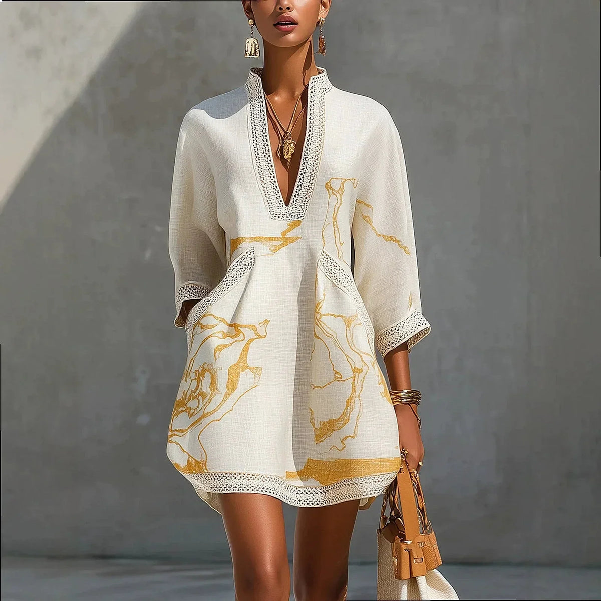 Women's Artistic V-Neck Mini Dress 1