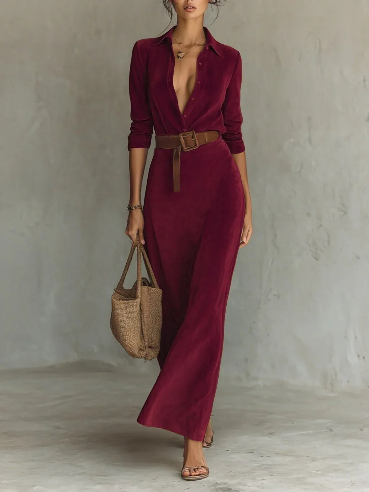 Women's Brushed Velvet Belted Shirt Dress 6