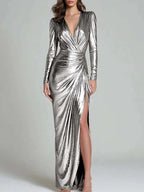 Women's Metallic Ruched Wrap Maxi Dress 7