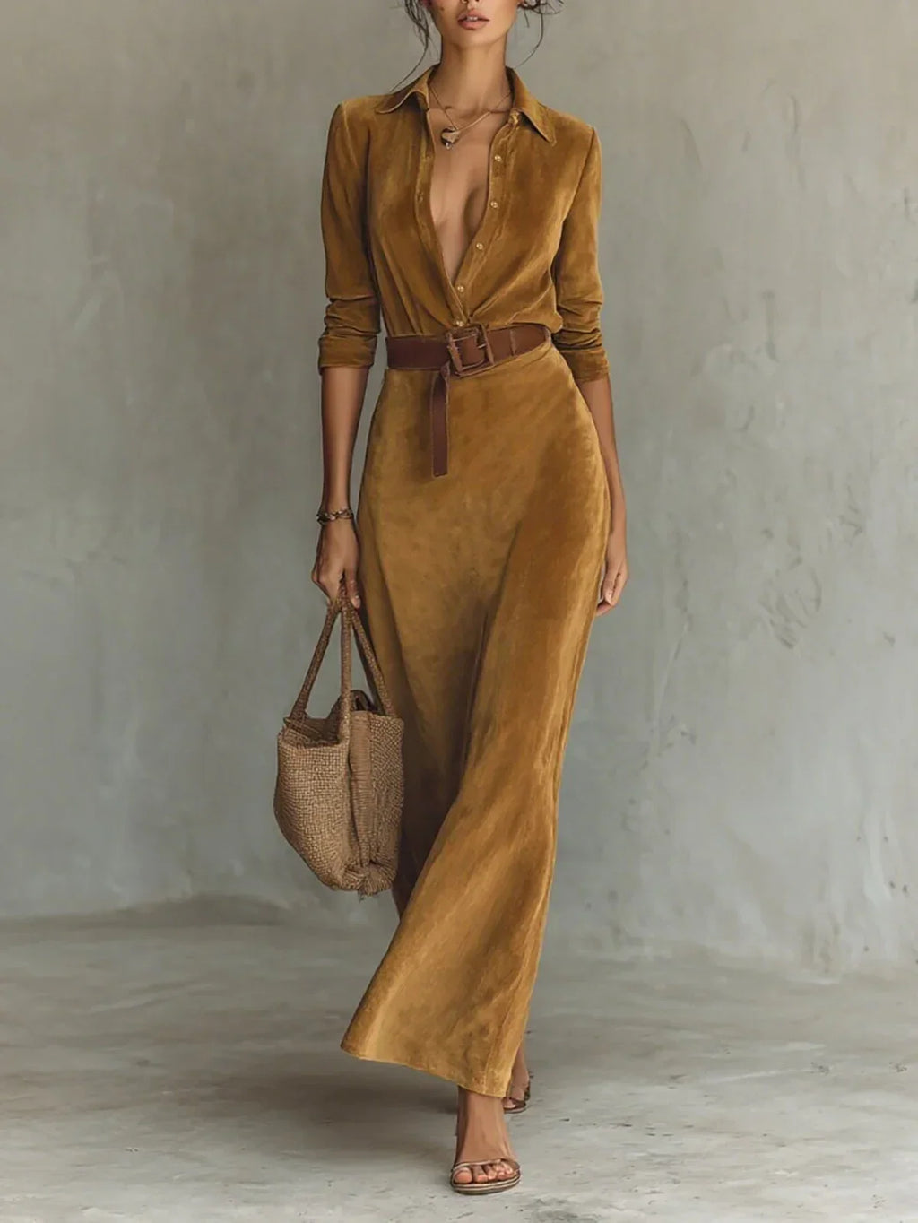 Women's Brushed Velvet Belted Shirt Dress 4