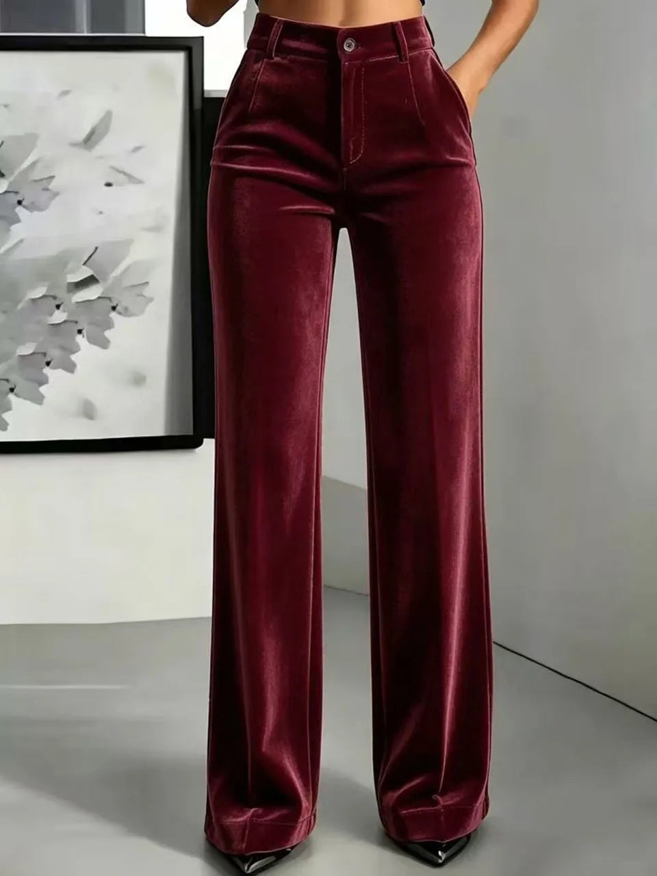 Women's High-Waist Velvet Wide-Leg Pants 4