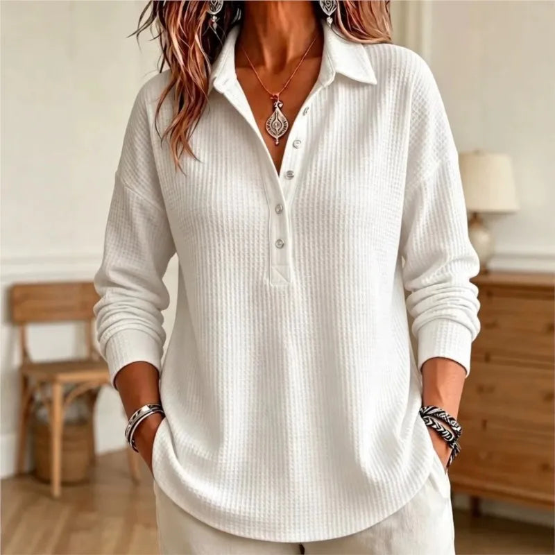 Women's Waffle-Knit Polo Sweater 1