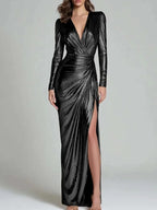 Women's Metallic Ruched Wrap Maxi Dress 6