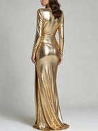 Women's Metallic Ruched Wrap Maxi Dress 3