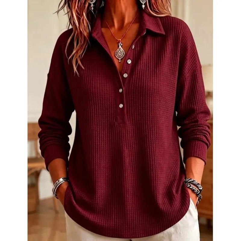 Women's Waffle-Knit Polo Sweater 6