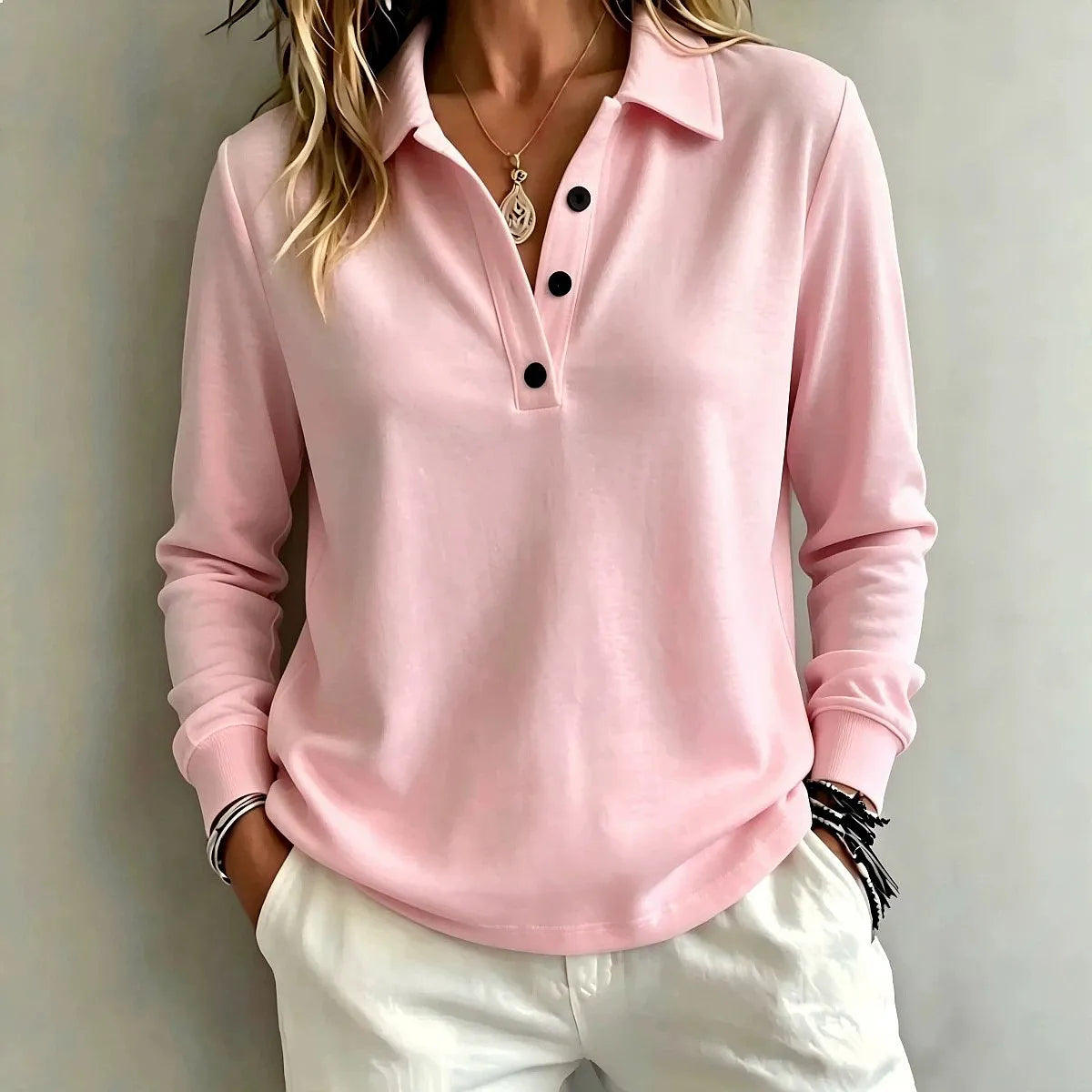 Women's Long-Sleeve Button Polo Top 3