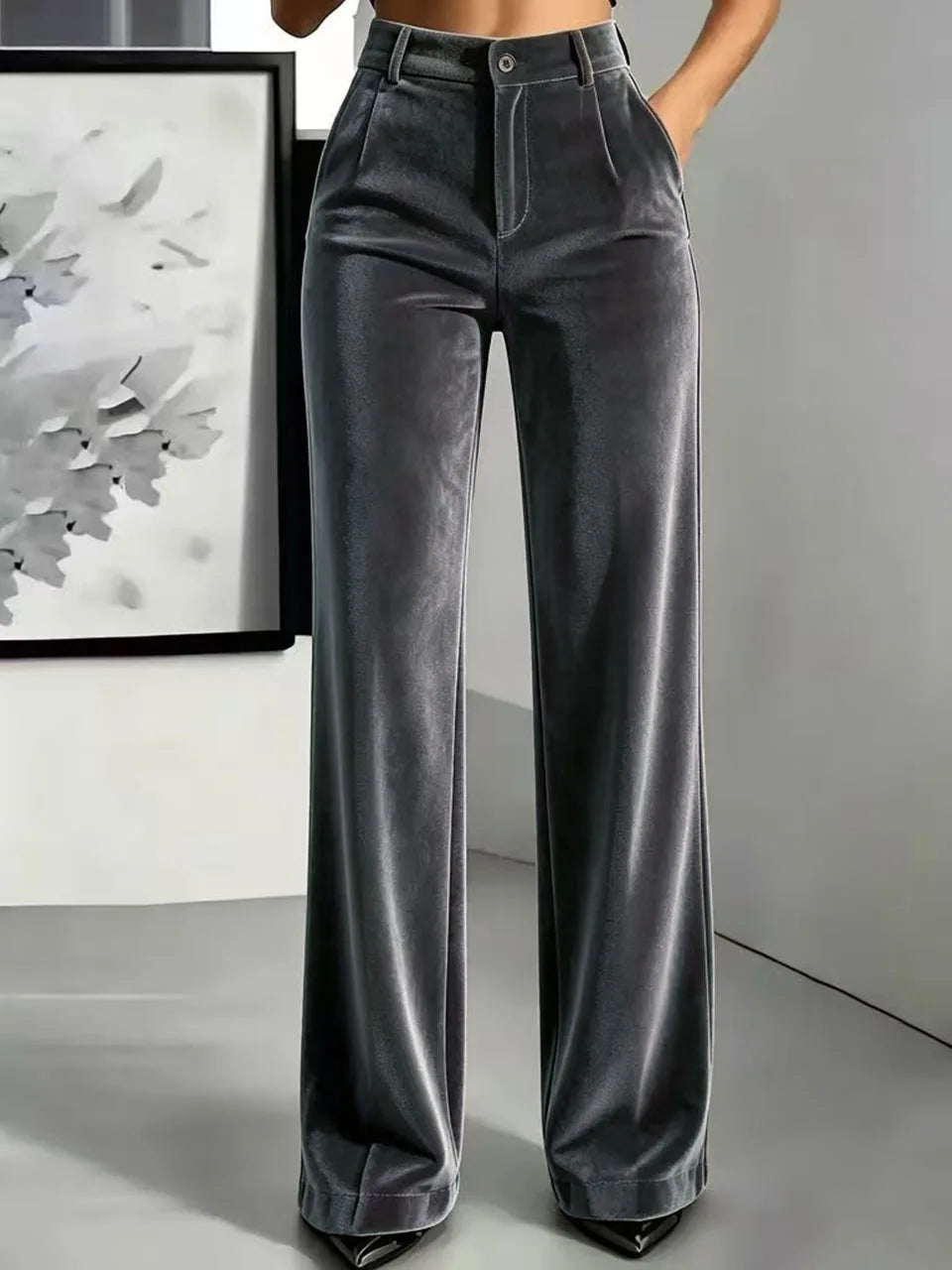 Women's High-Waist Velvet Wide-Leg Pants 1