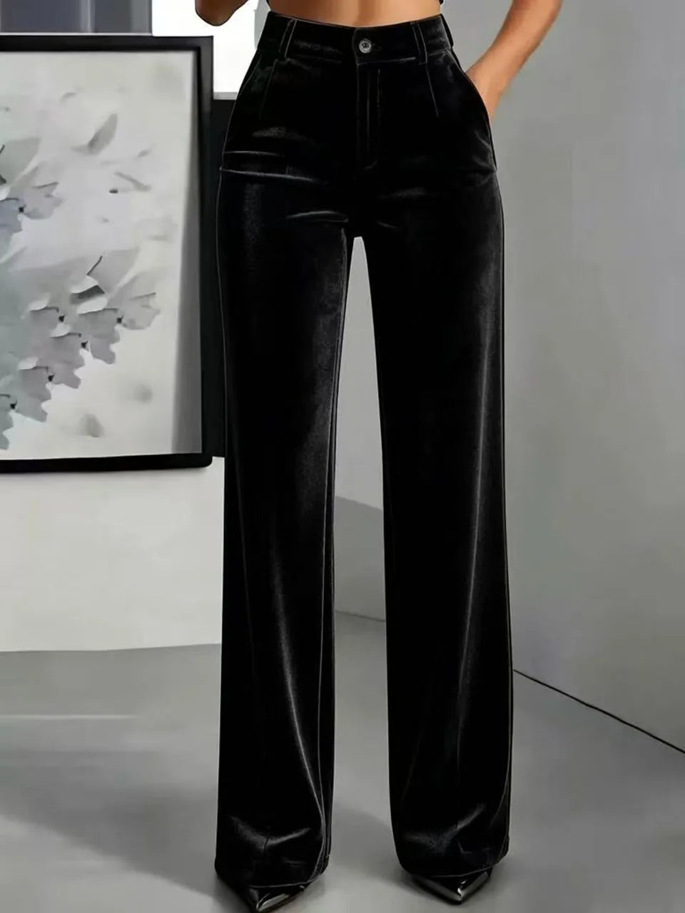 Women's High-Waist Velvet Wide-Leg Pants 2