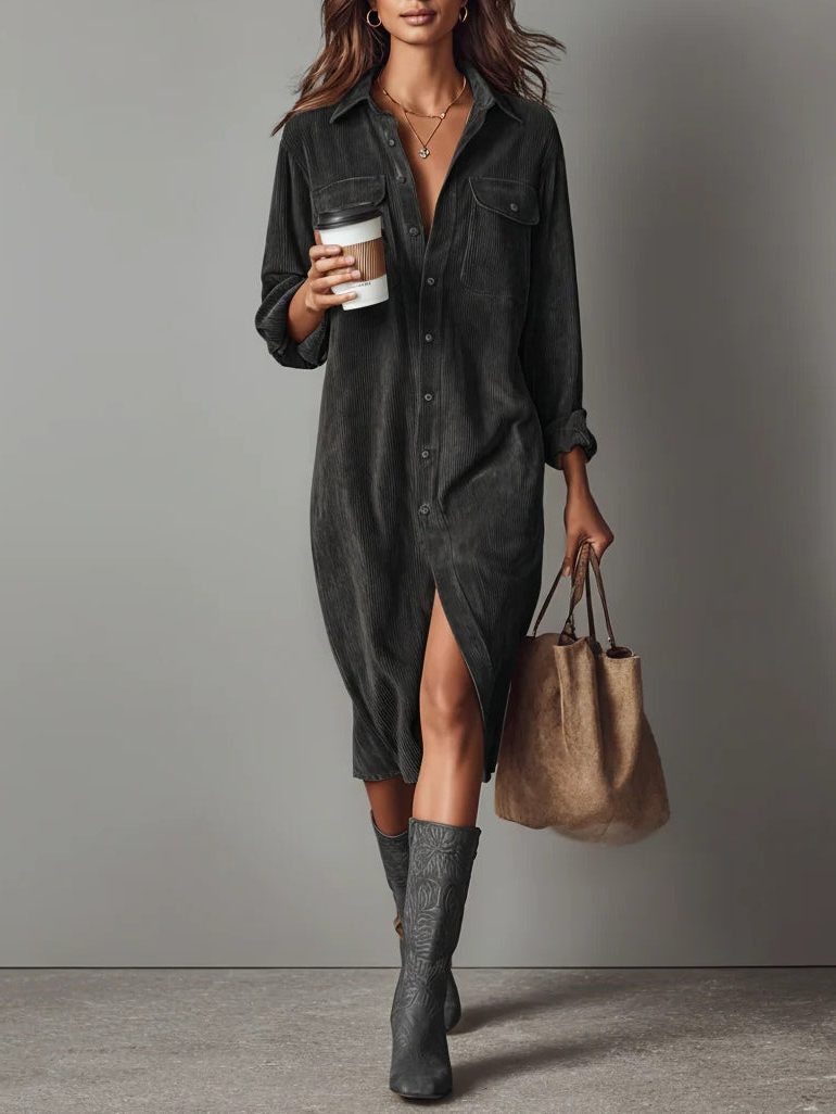 Women's Button-Down Midi Shirt Dress 11