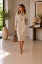 Women's Button-Collar Ribbed Midi Sweater Dress 1