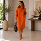 Women's Button-Collar Ribbed Midi Sweater Dress 6