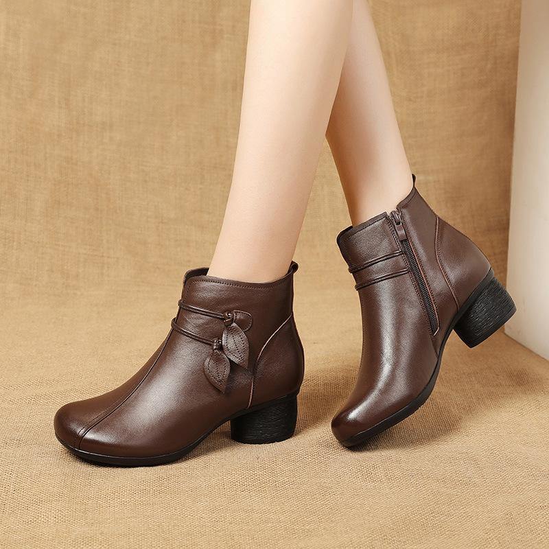 Women's Leather Side-Zip Chunky-Heel Boots 1