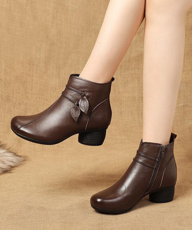 Women's Leather Side-Zip Chunky-Heel Boots 5