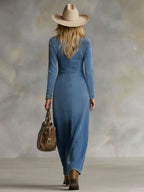 Women's Denim V-Neck Button-Down Maxi Dress 5