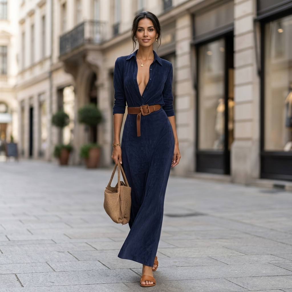 Women's Brushed Velvet Belted Shirt Dress 2
