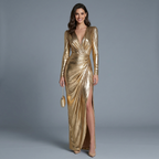Women's Metallic Ruched Wrap Maxi Dress 5