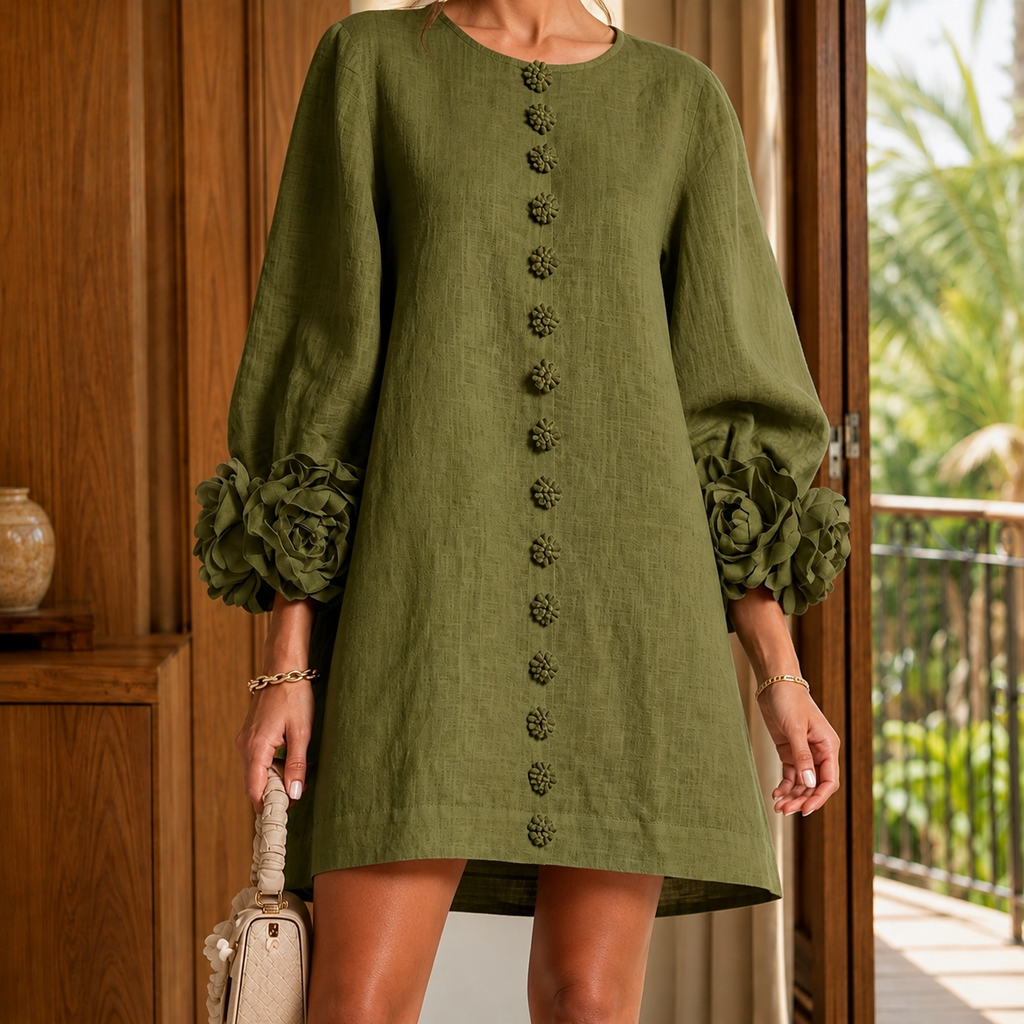 Women's Floral-Appliqué Balloon-Sleeve Mini Dress 4