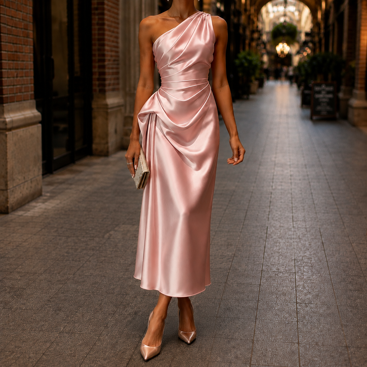 Women's One-Shoulder Draped Midi Dress 5