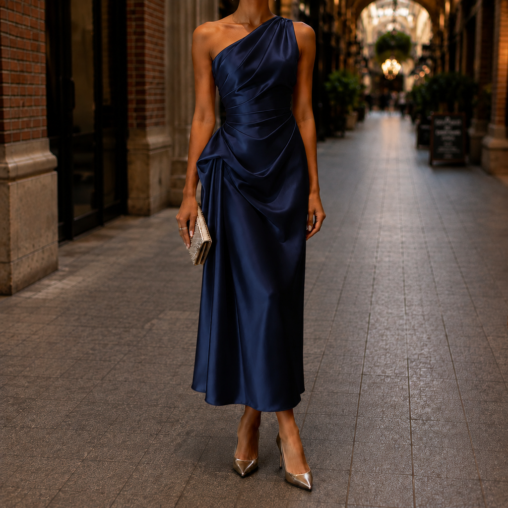 Women's One-Shoulder Draped Midi Dress 6