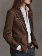 Women's Herringbone Lapel Button Blazer 11