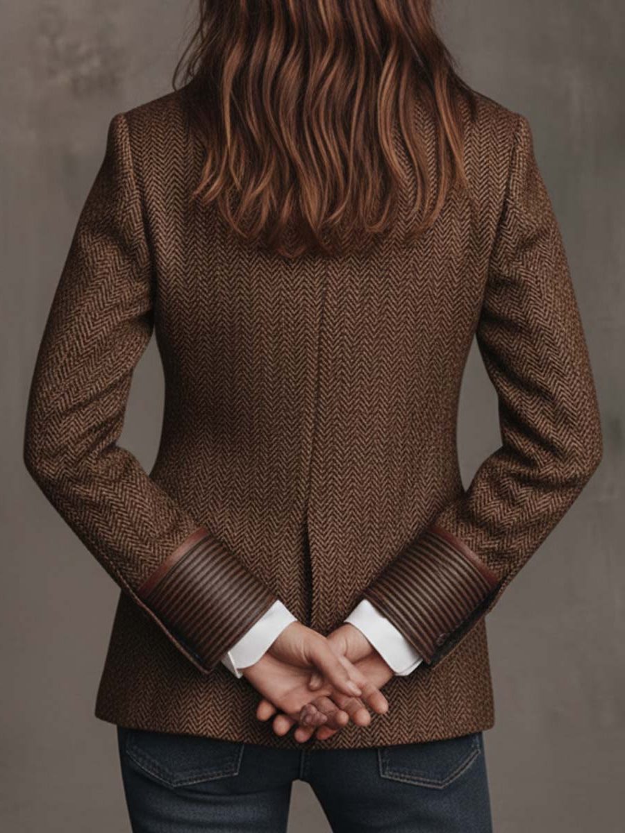 Women's Herringbone Lapel Button Blazer 12