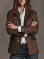 Women's Herringbone Lapel Button Blazer 3