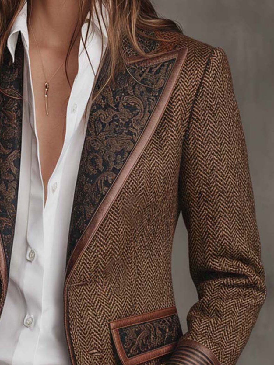 Women's Herringbone Lapel Button Blazer 6