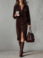 Women's Corduroy Button-Down Shirt Dress 16