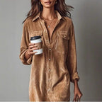 Women's Corduroy Button-Down Shirt Dress 2