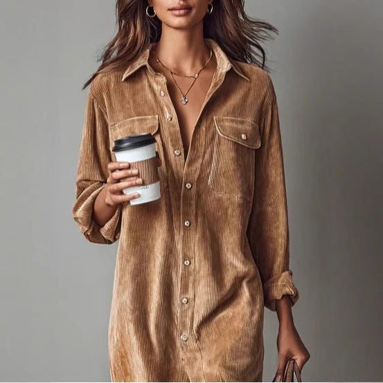 Women's Corduroy Button-Down Shirt Dress 2