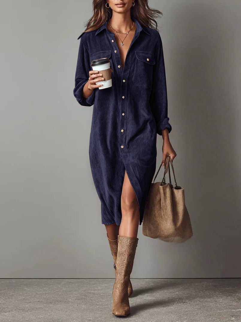 Women's Corduroy Button-Down Shirt Dress 17