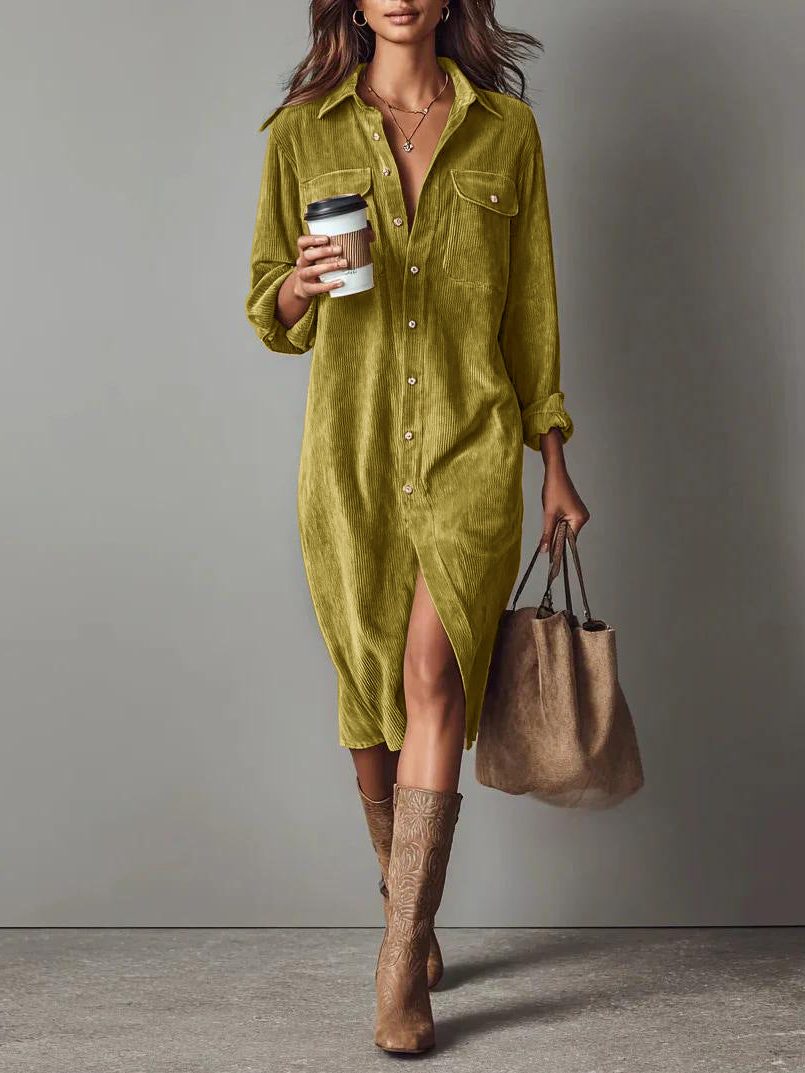 Women's Corduroy Button-Down Shirt Dress 13