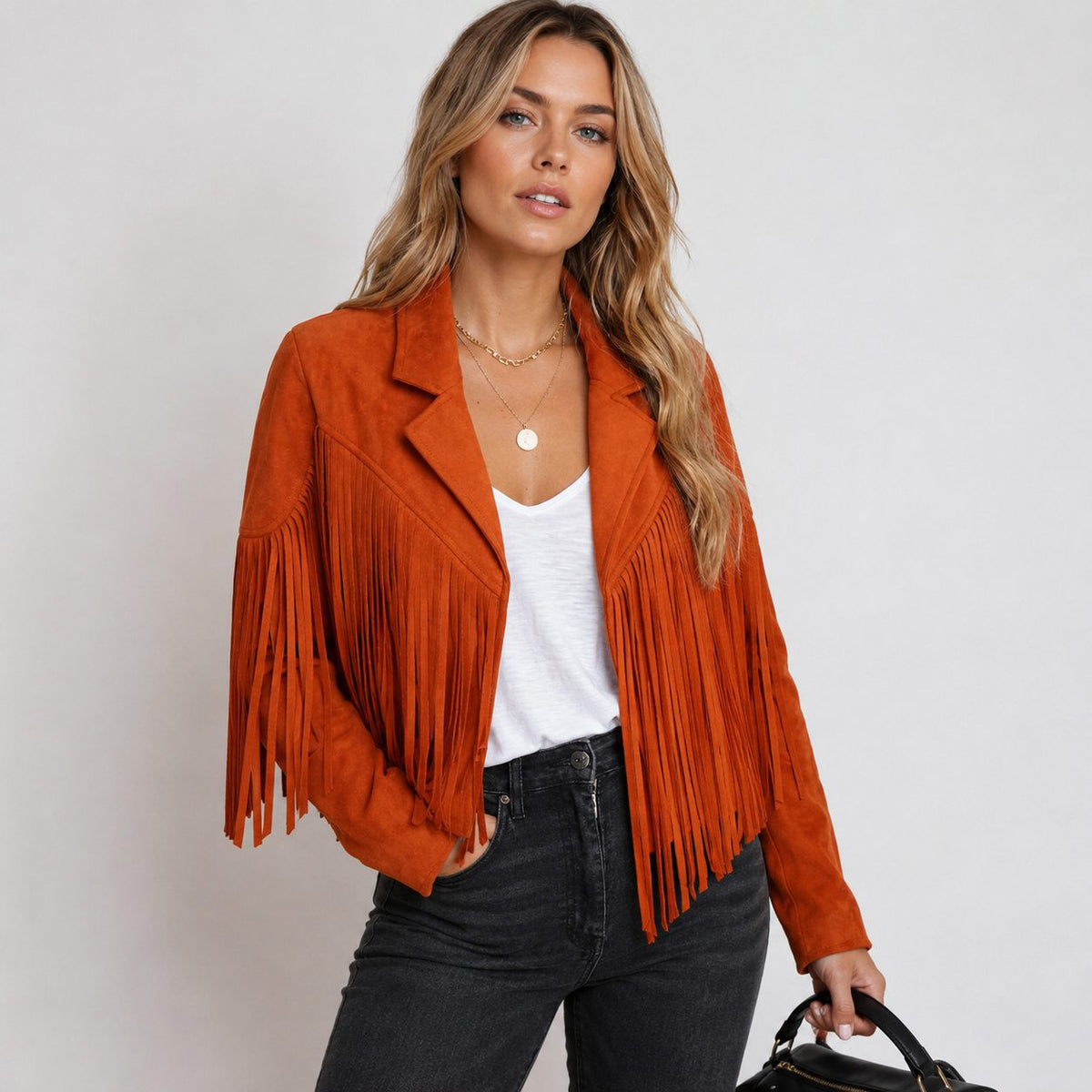 Women's Cropped Faux-Suede Fringe Jacket 1