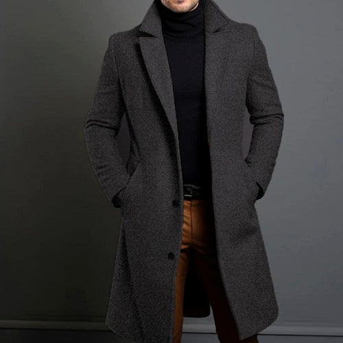 Men's Notched-Lapel Single-Button Long Overcoat 2