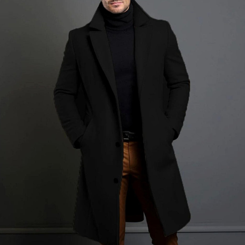Men's Notched-Lapel Single-Button Long Overcoat 3