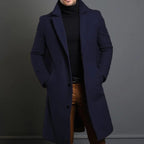 Men's Notched-Lapel Single-Button Long Overcoat 4