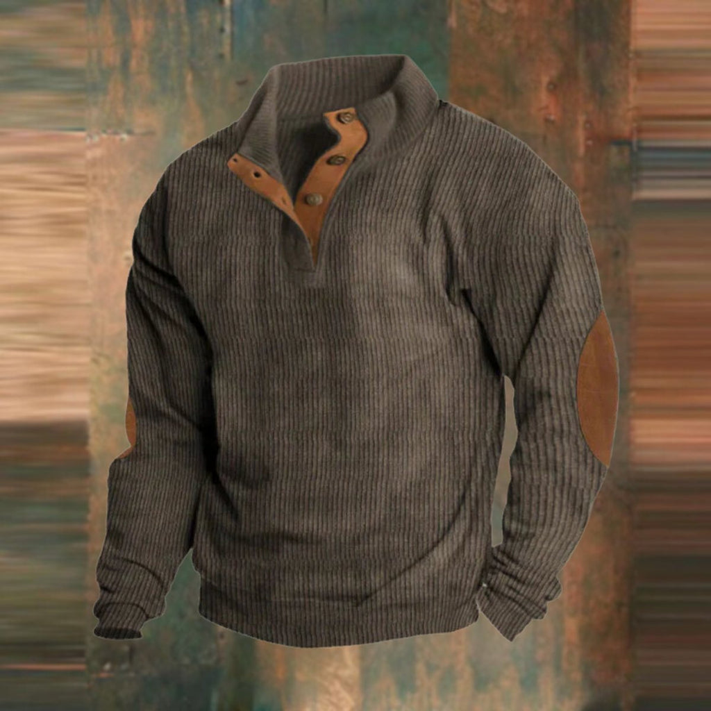 Men's Ribbed Quarter-Snap Elbow-Patch Sweater 3