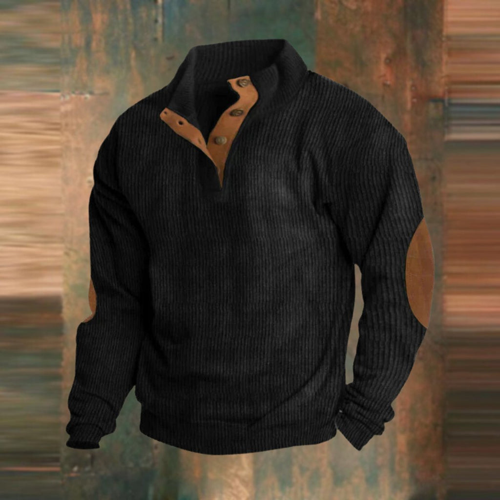 Men's Ribbed Quarter-Snap Elbow-Patch Sweater 5