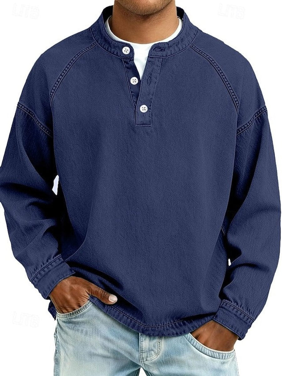 Men's Vintage-Washed Henley Knit Sweater 10