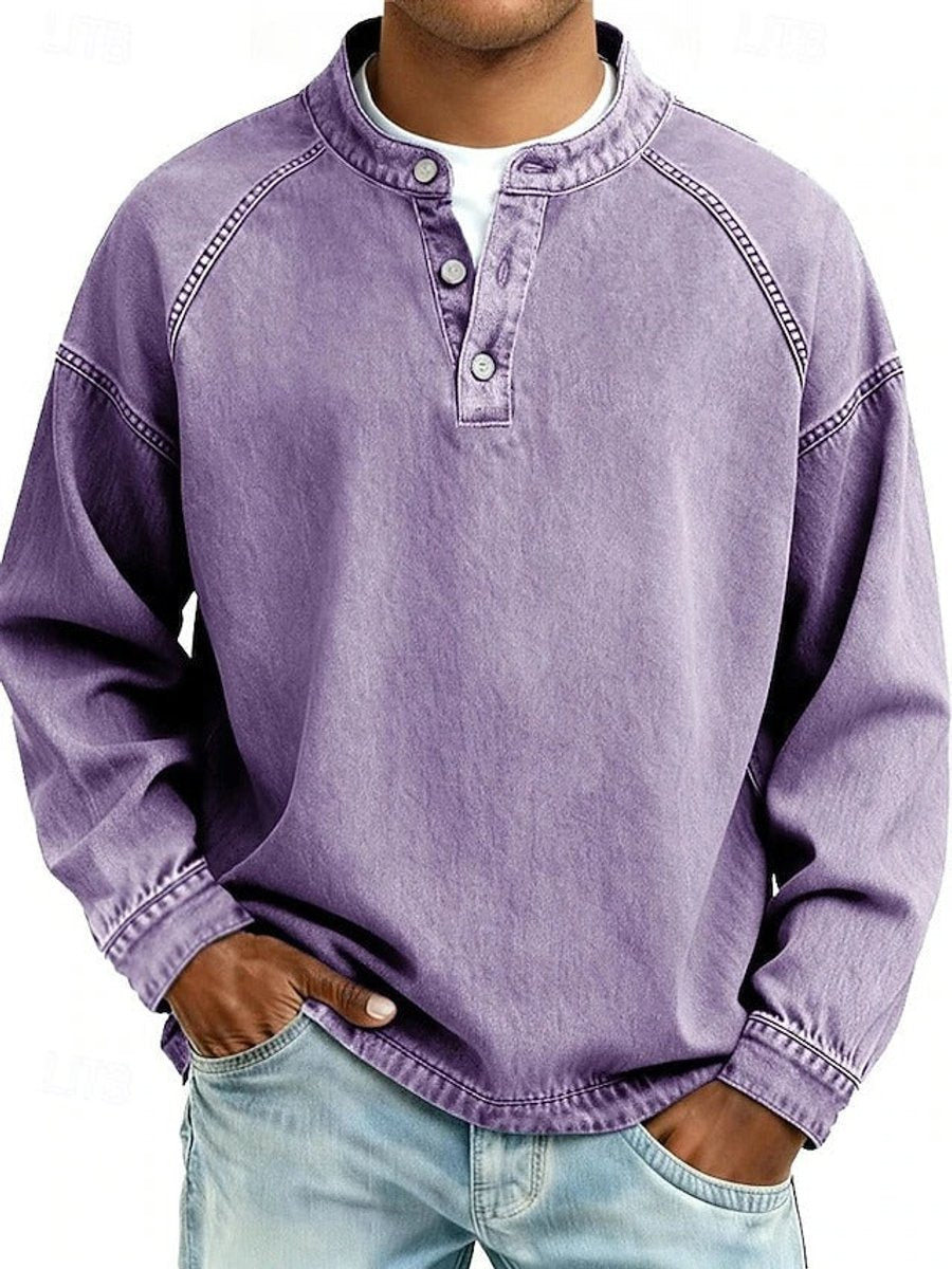 Men's Vintage-Washed Henley Knit Sweater 4