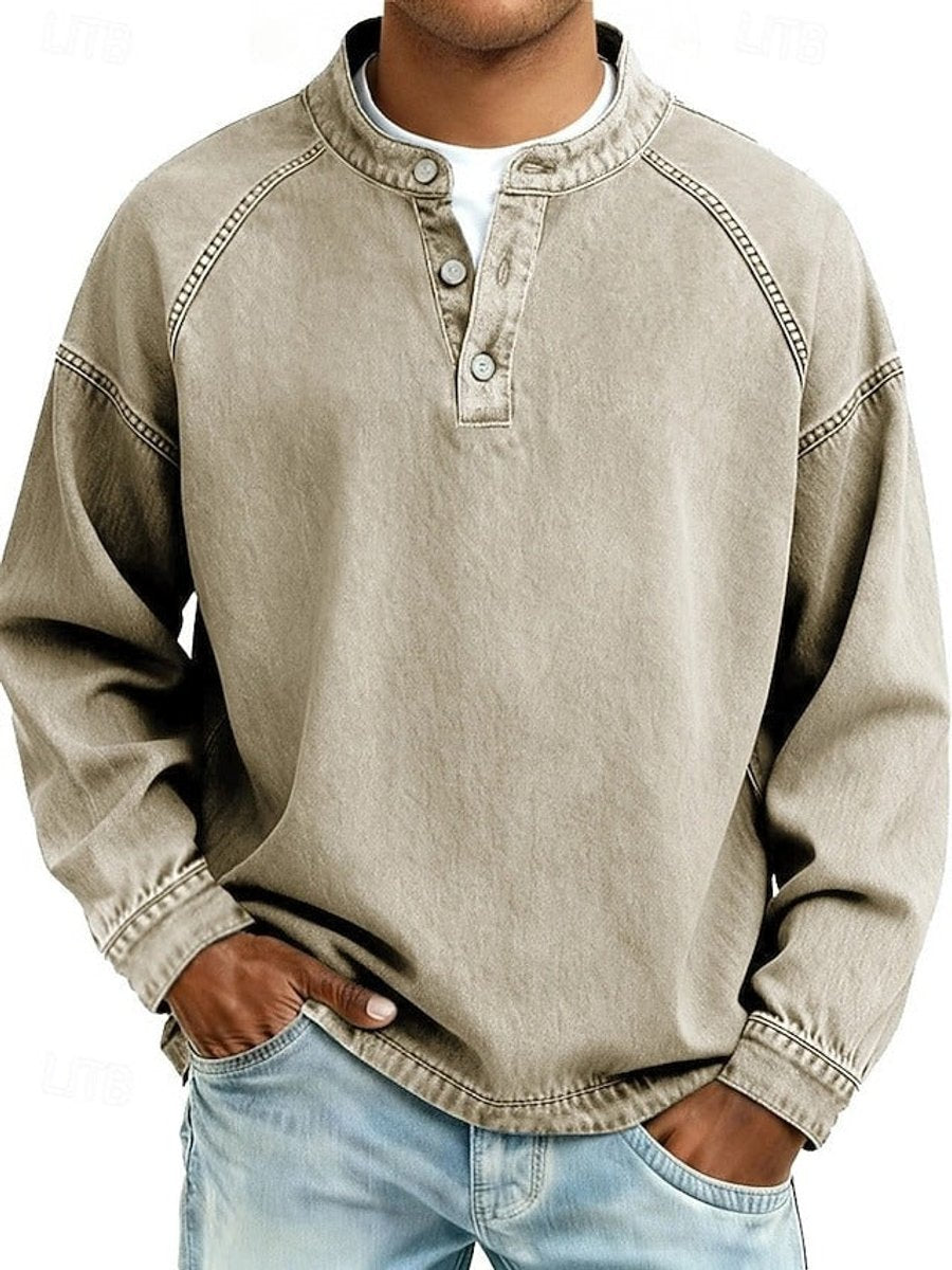 Men's Vintage-Washed Henley Knit Sweater 5