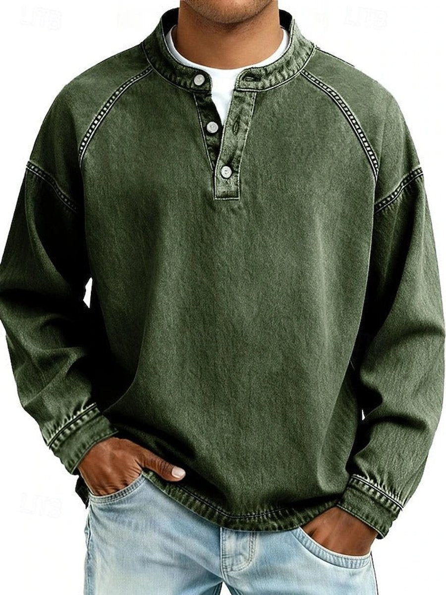 Men's Vintage-Washed Henley Knit Sweater 6