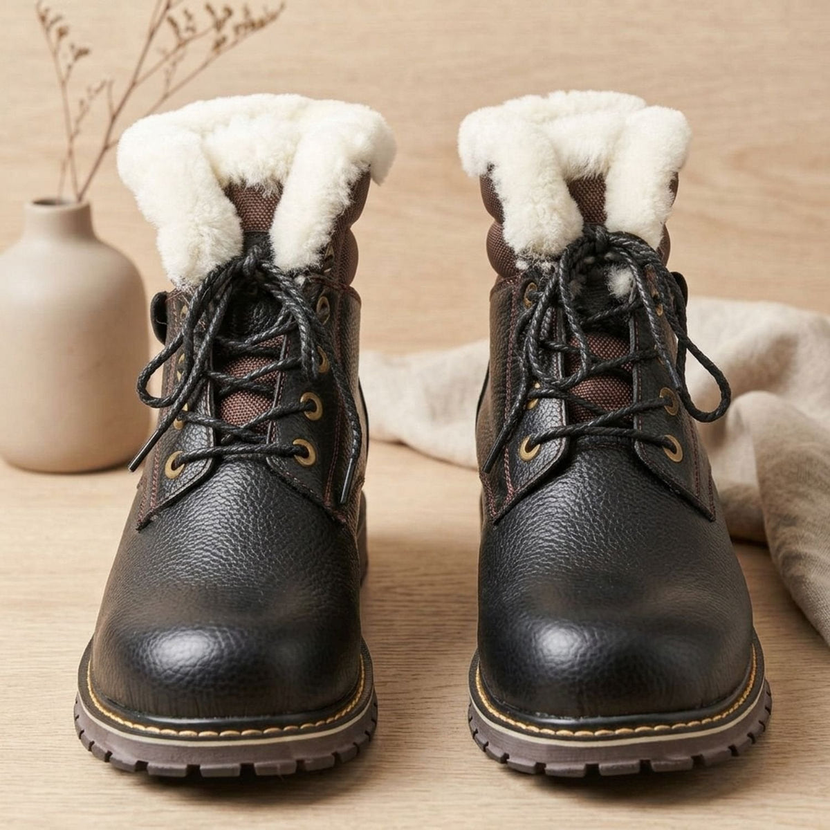 Men's leather winter boots detail